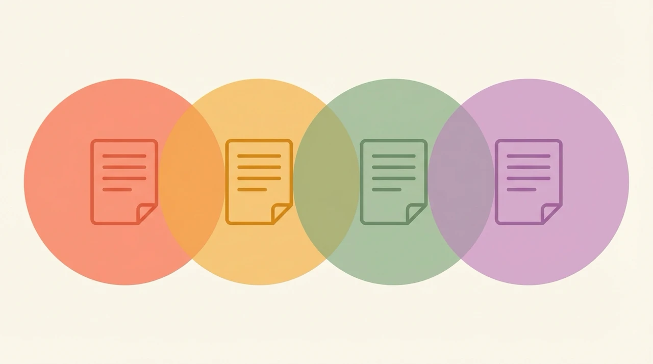 Data visualization showing overlapping circles representing different AI models converging on document recognition tasks