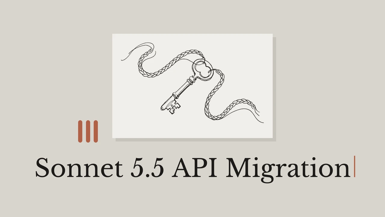Art-line illustration of key with the title Sonnet 5.5 API Migration.