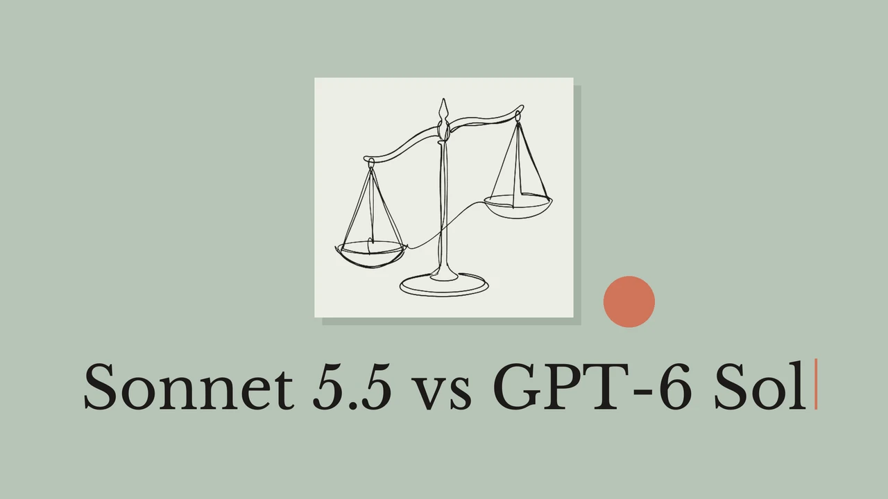 Art-line illustration of balance scale with the title Sonnet 5.5 vs GPT-6 Sol.