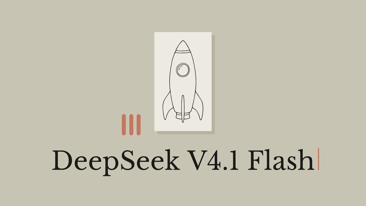 Black ink rocket on pale paper with an olive gray background and the title DeepSeek V4.1 Flash.