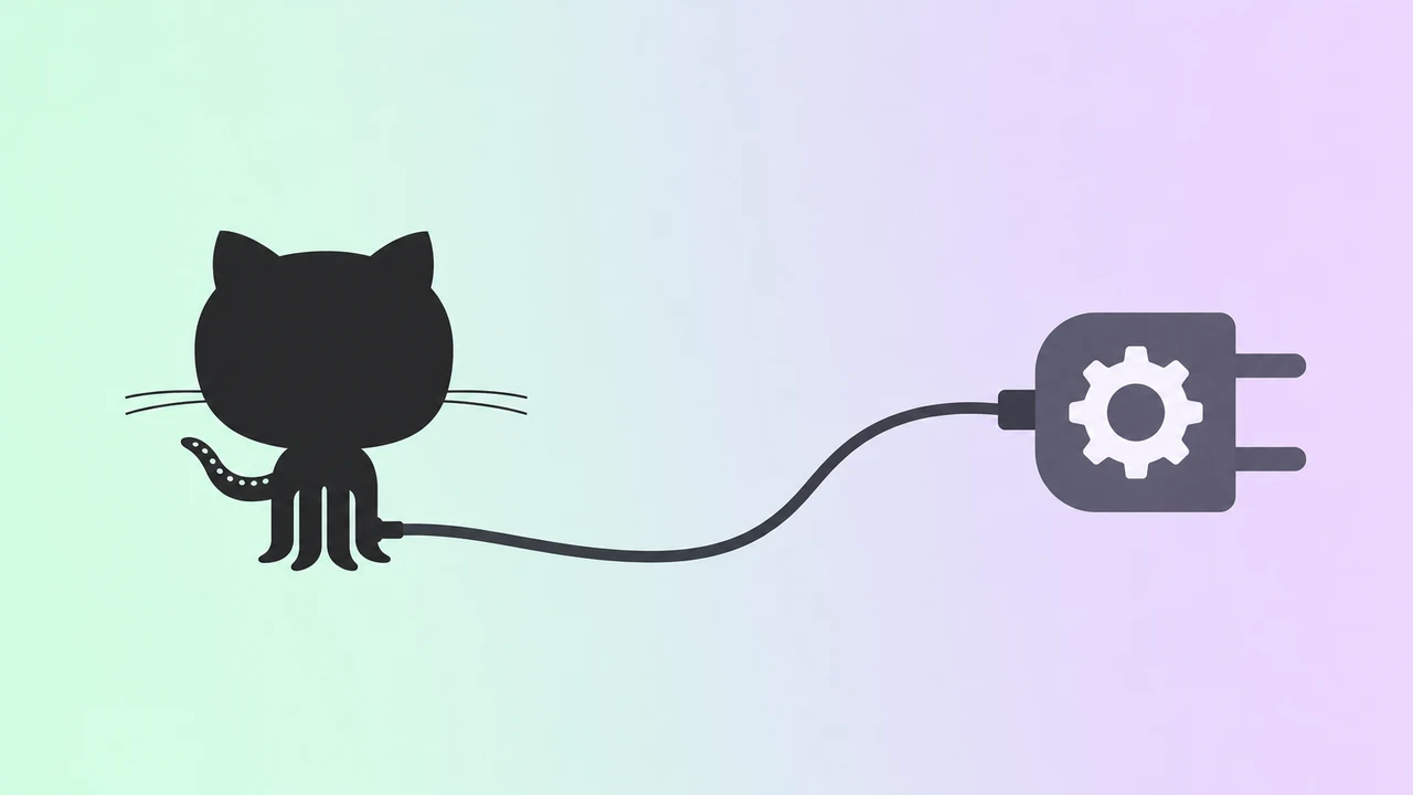 GitHub Copilot logo connected to a generic API endpoint icon over a minimal pastel background, illustrating bring-your-own-key configuration.