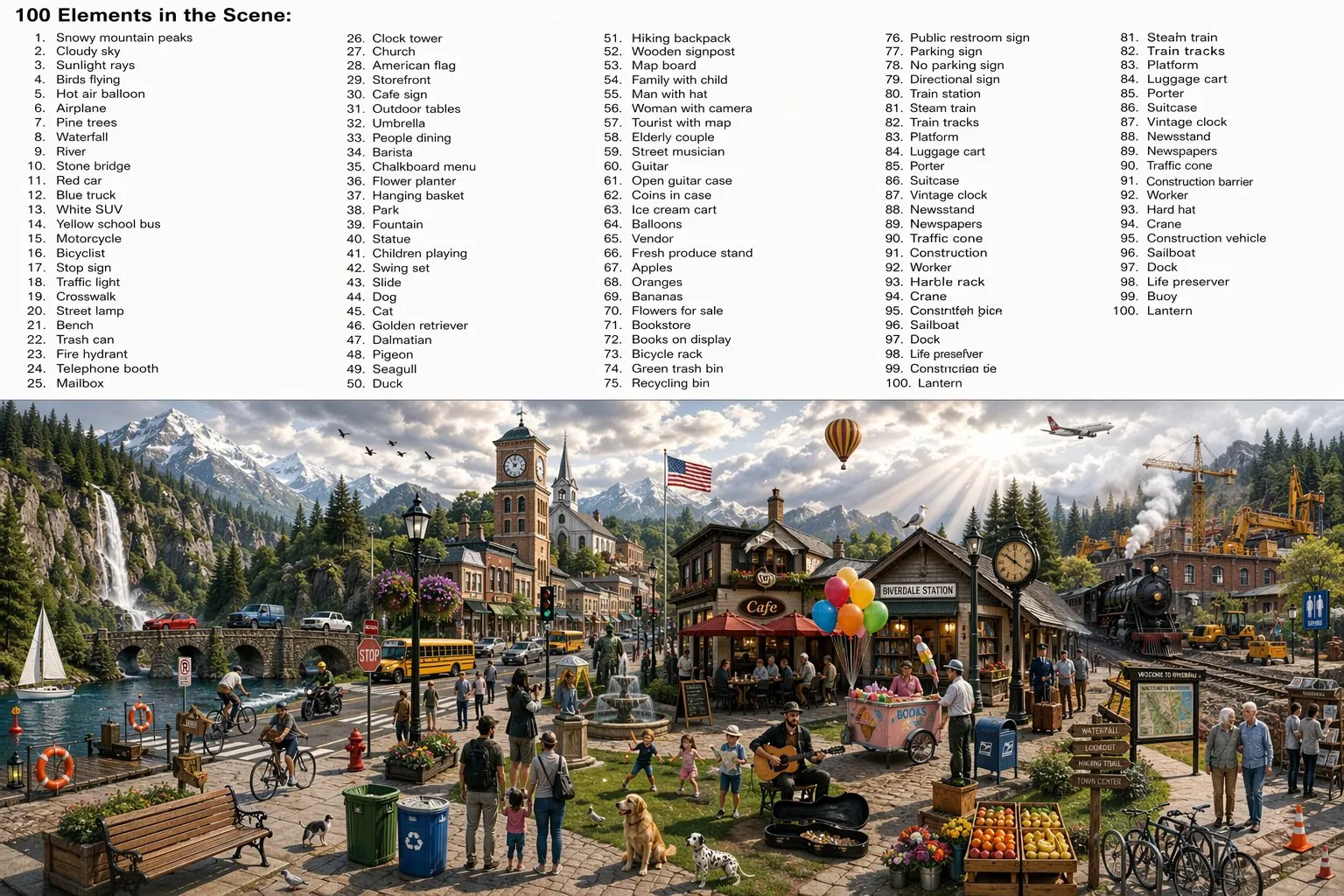 GPT-Image-2 生成的单图 100 物体场景,图内包含标注清单
