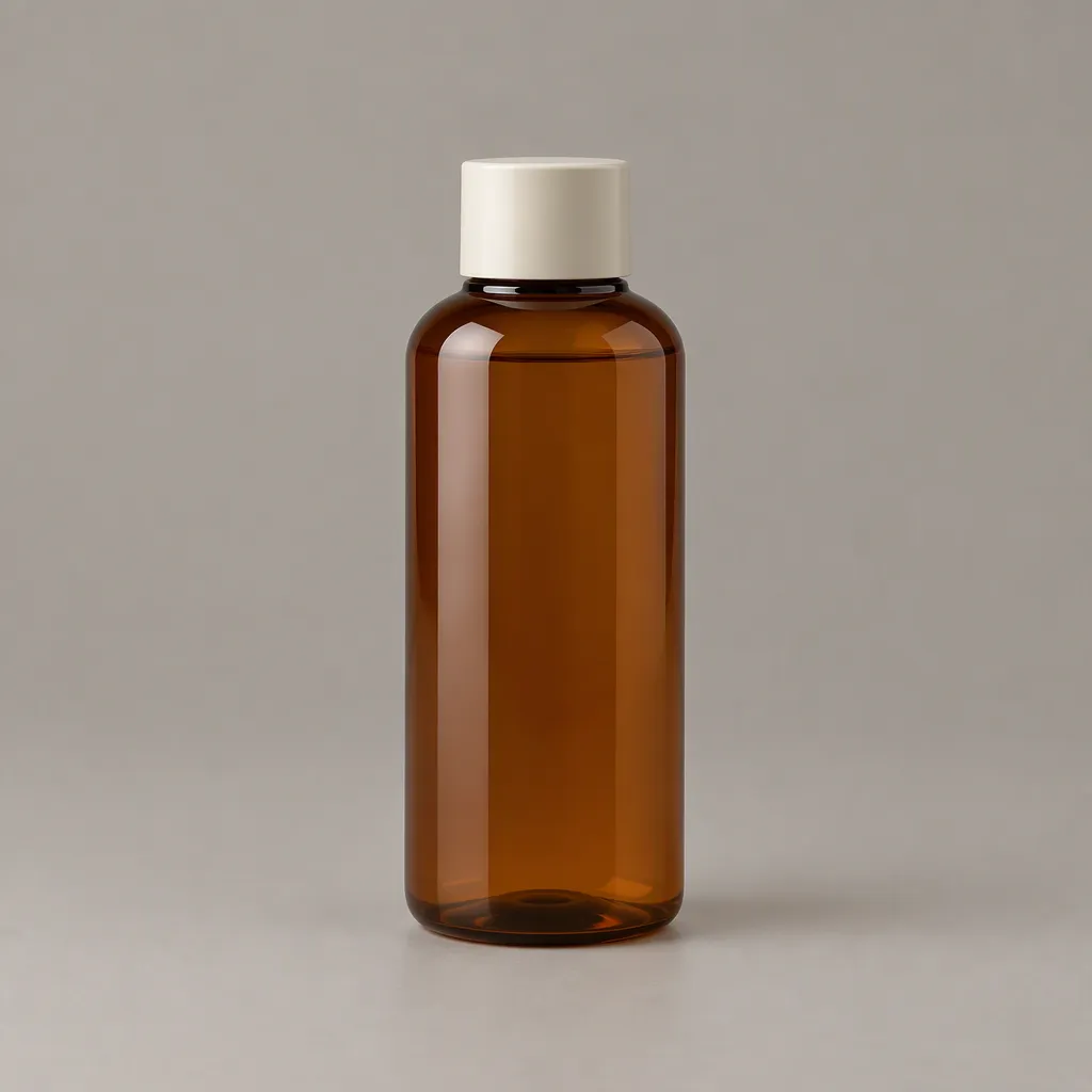 Actual GPT Image 2.5 Flare output: one amber bottle with an ivory cap