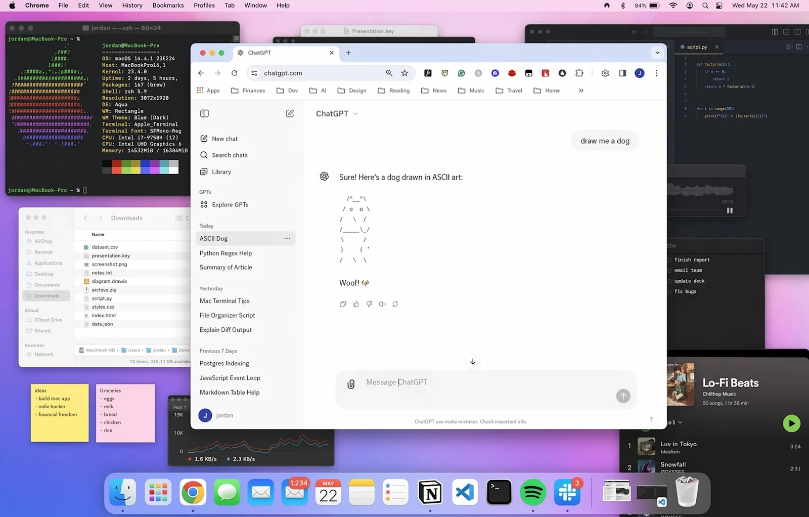 GPT-Image-2 生成的 macOS 桌面场景,多个窗口内容清晰