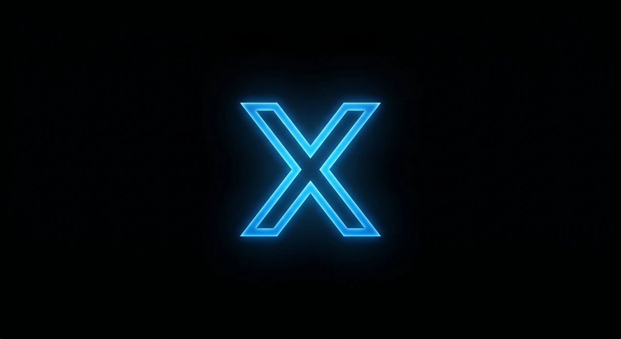 Minimalist dark background with a single glowing X symbol in electric blue, representing xAI's Grok API