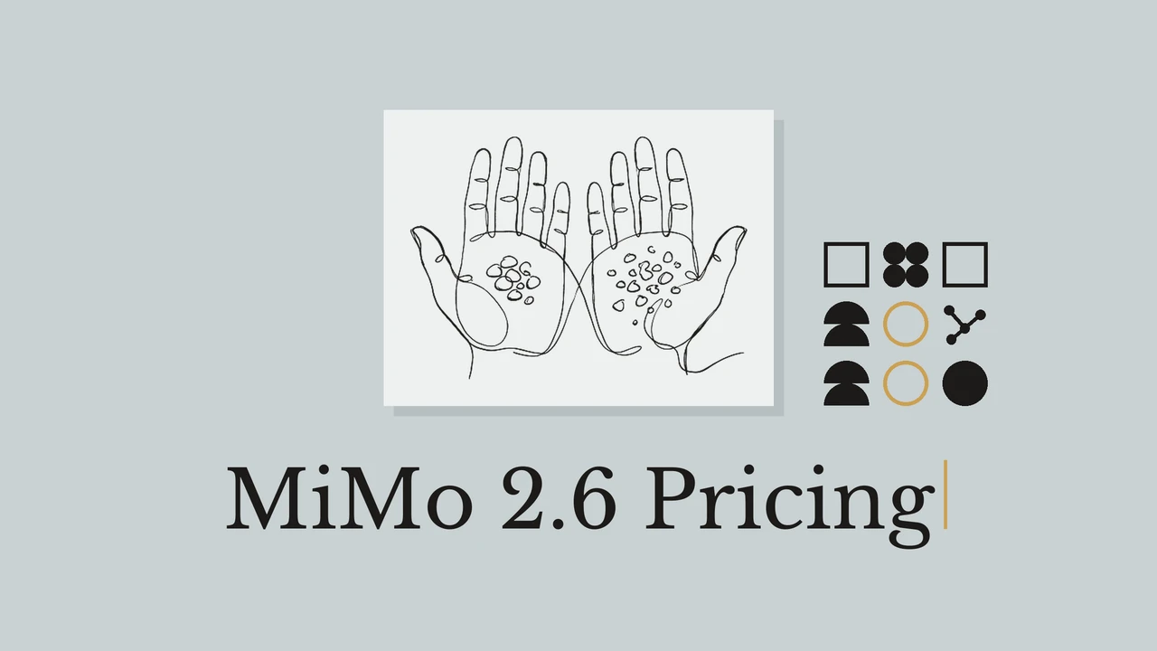 밝은 카드 위에 돌을 든 두 손의 선화와 MiMo 2.6 Pricing이라는 제목이 있는 표지.