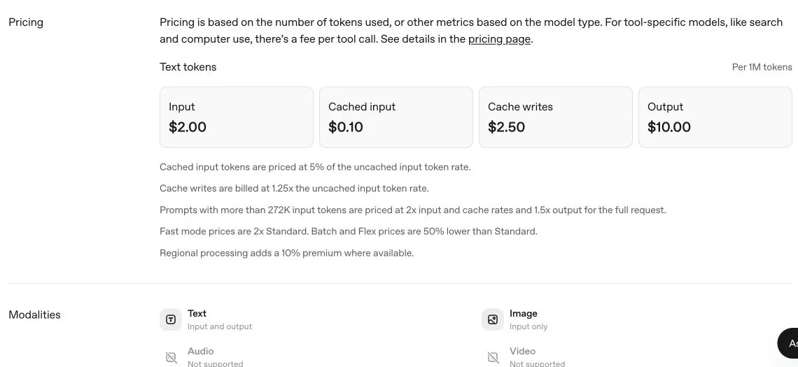 OpenAI documentation showing GPT-6.1 Sol pricing