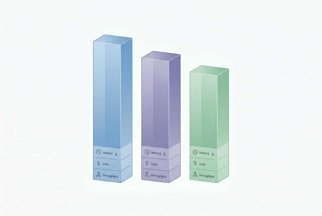 Three vertical bars comparing GPT, Claude, and Gemini with performance metrics