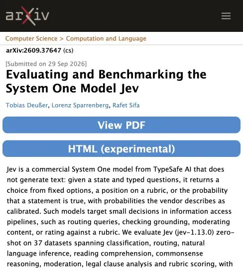 arXiv 기록에 Jev 벤치마크 논문, 저자 및 제출 날짜가 표시되어 있습니다.