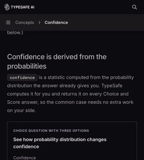 回答の確率からconfidenceが計算されることを説明するTypeSafeの英語ドキュメント。