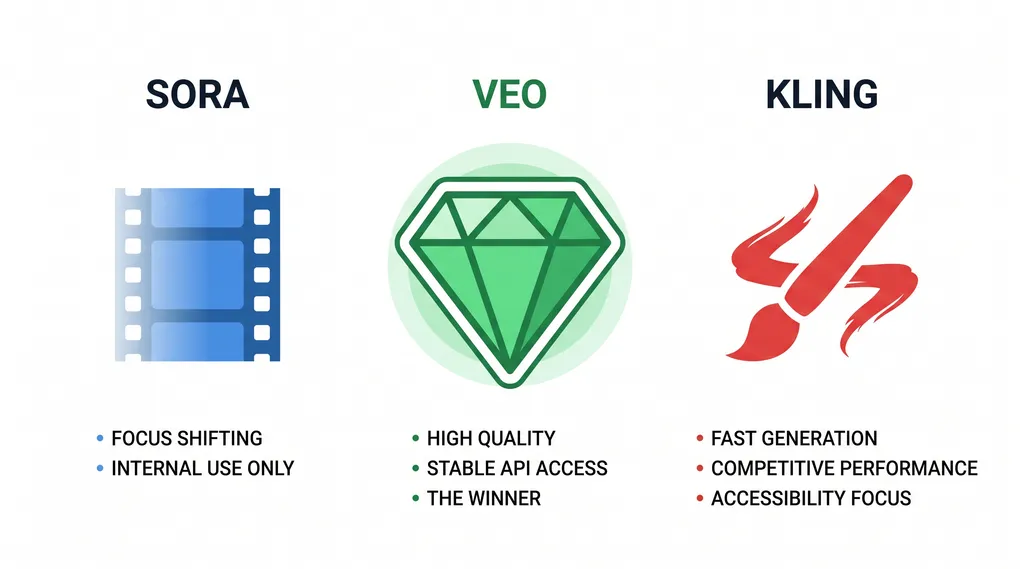 AI 视频生成 API 怎么选？Sora 2 Pro / Veo 3.1 / Kling 2.6 Pro 横评（2026）