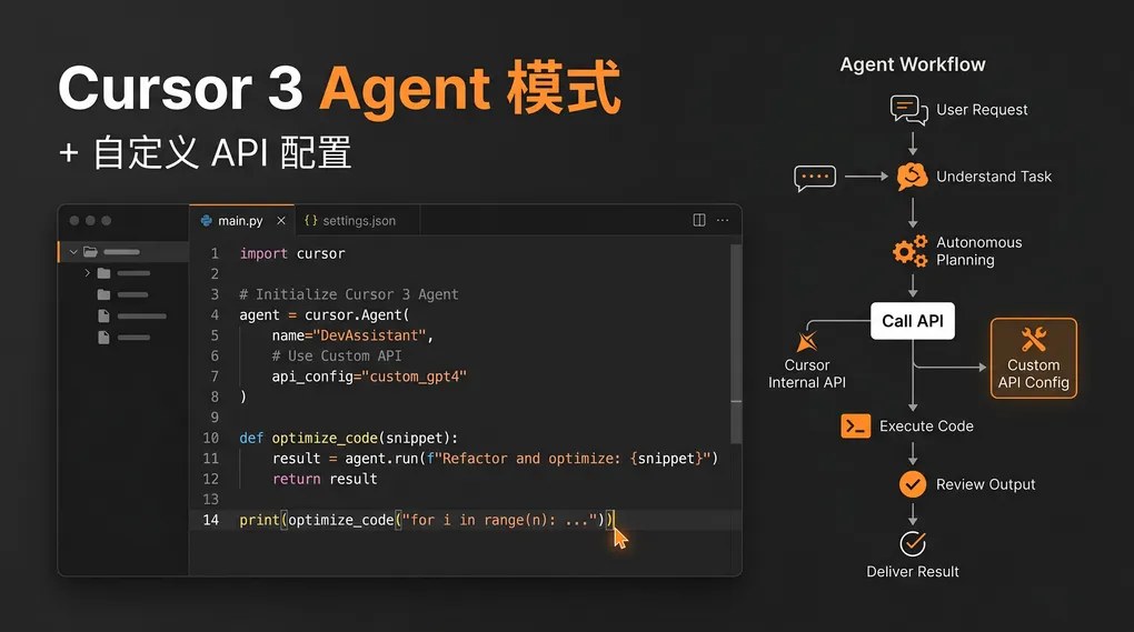 Cursor 3 自定义 API 配置完全指南：Agent 模式体验 + 多模型接入（2026）