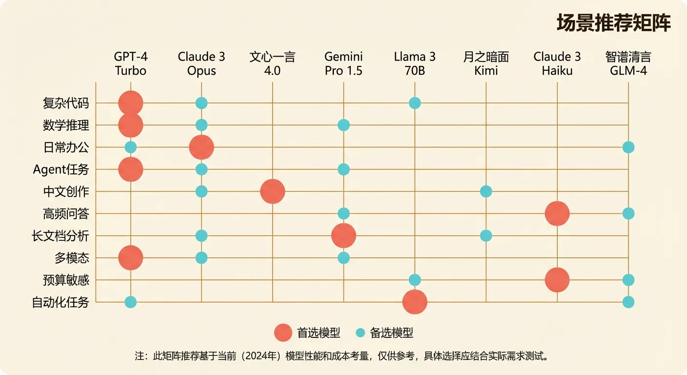 8大AI模型场景推荐矩阵:不同使用场景的首选和备选模型一览