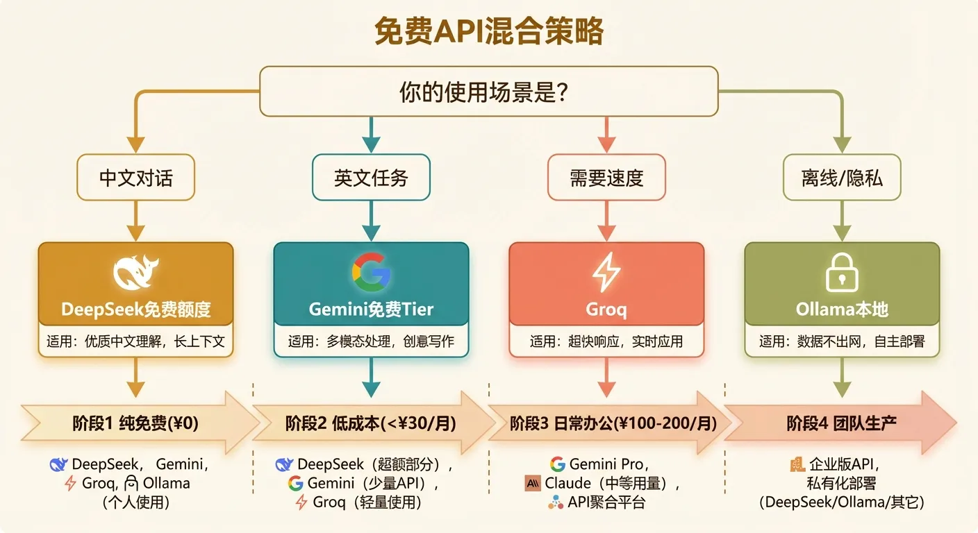 免费 API 混合策略:按场景选择方案和从免费到付费的过渡路径