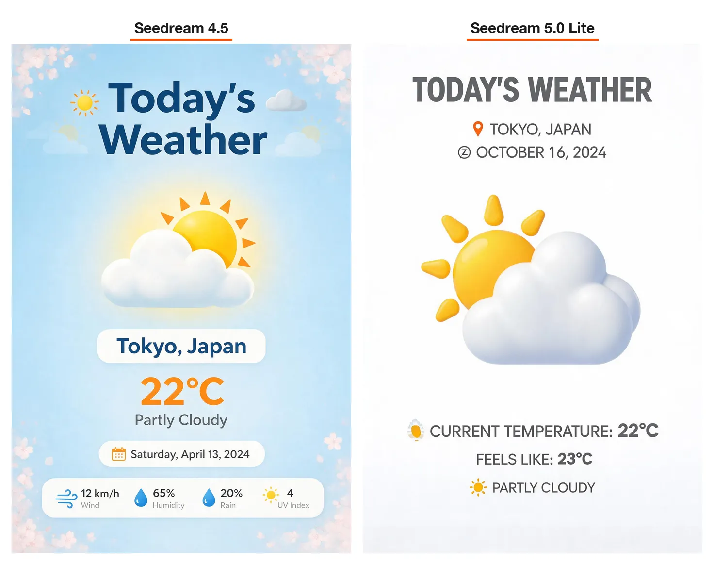 Информационная карточка погоды Today's Weather Tokyo, сравнение двух моделей