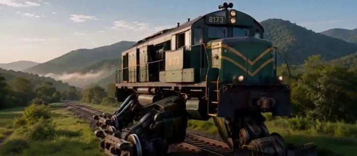 A Green Locomotive Mechanically Transforms into a Robot