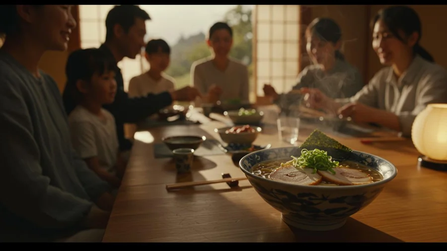 Ramen Dinner — Rack Focus to Family · 시작 프레임 · picture1 ramen family dinner keyframe