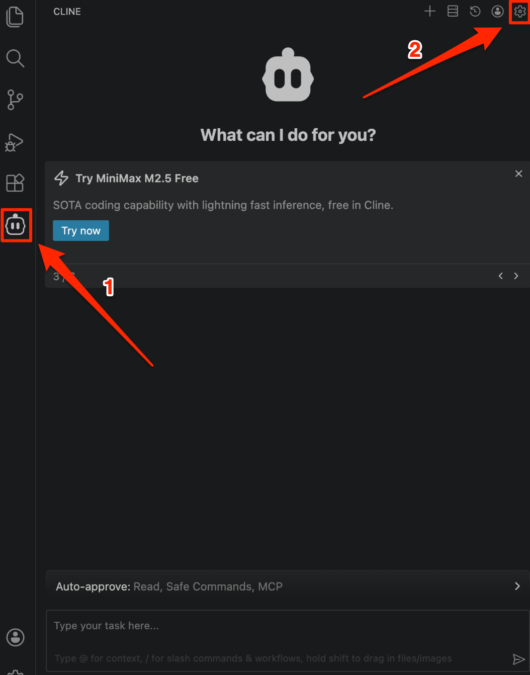 Open Cline Settings