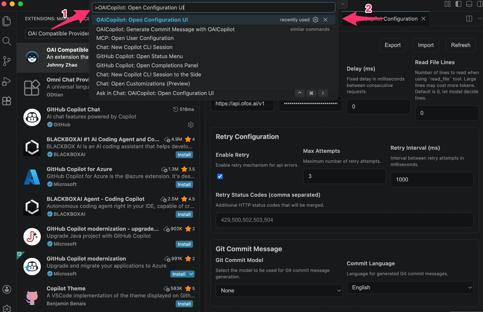 Open configuration UI via Command Palette